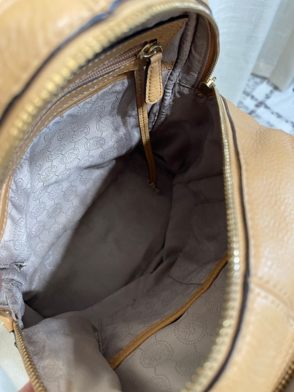 Like New Michael Kors Camel Pebbled Leather Backpack - Picture 3 of 5